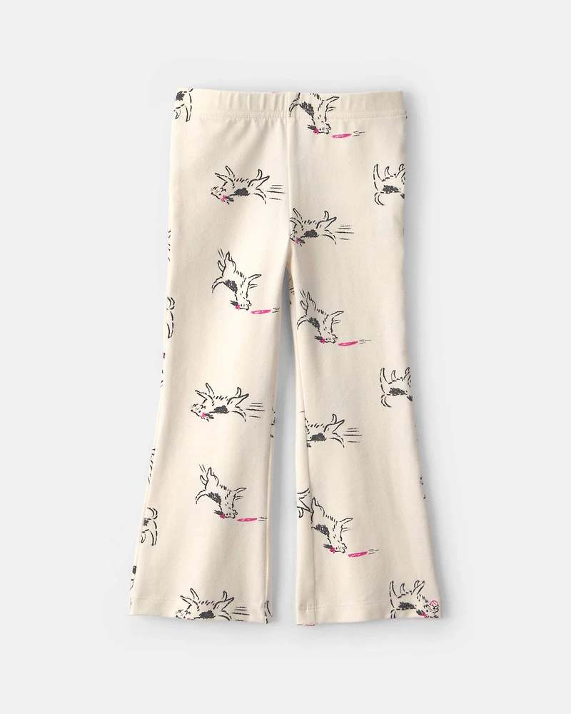 Toddler Girl Dog Cotton Pull-On Stretch Flare Leggings - Cream