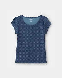 Girls Floral Ribbed Tee - Navy