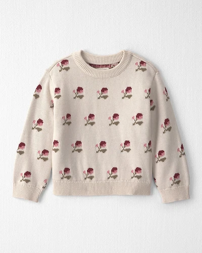 Toddler Girl Organic Cotton Sweater Knit Pullover in Wildflower Maize