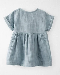 Baby Organic Cotton Gauze Dress in Blue