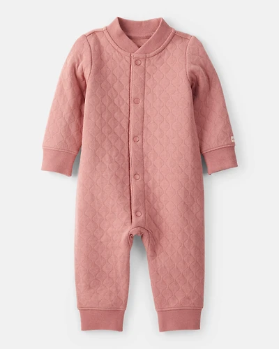Baby Girl Quilted Long-Sleeve Jumpsuit - Pink
