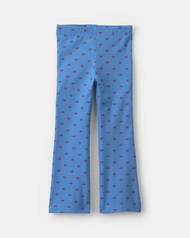 Toddler Girl Bow Cotton Pull-On Stretch Flare Leggings - Blue