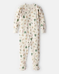 Baby Festive Holiday PurelySoft Long-Sleeve Snug Fit 1-Piece Pajamas - Cream