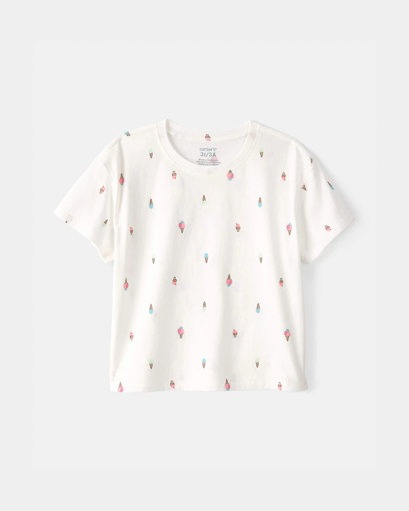Toddler Girl Ice Cream Relaxed Top - Ivory