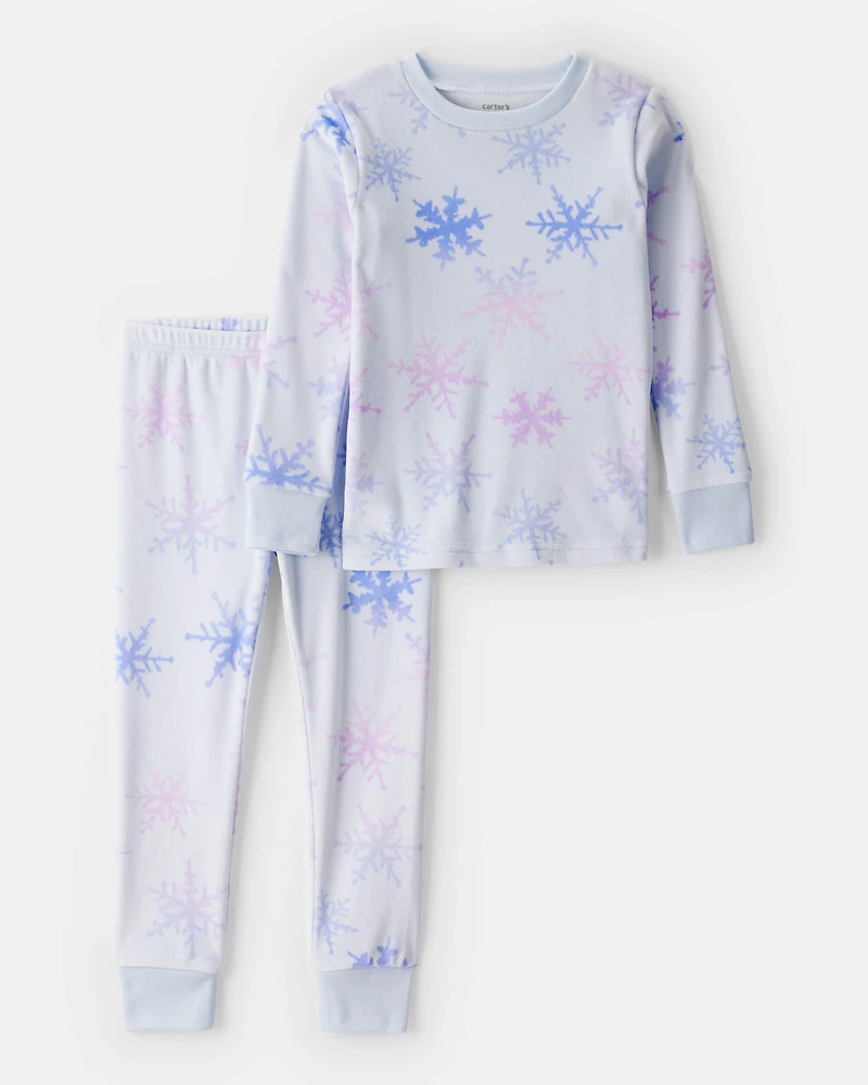 Toddler Girl Snowflake Tie dye DreamPlush Long-Sleeve Snug Fit 2-Piece Pajamas - Blue