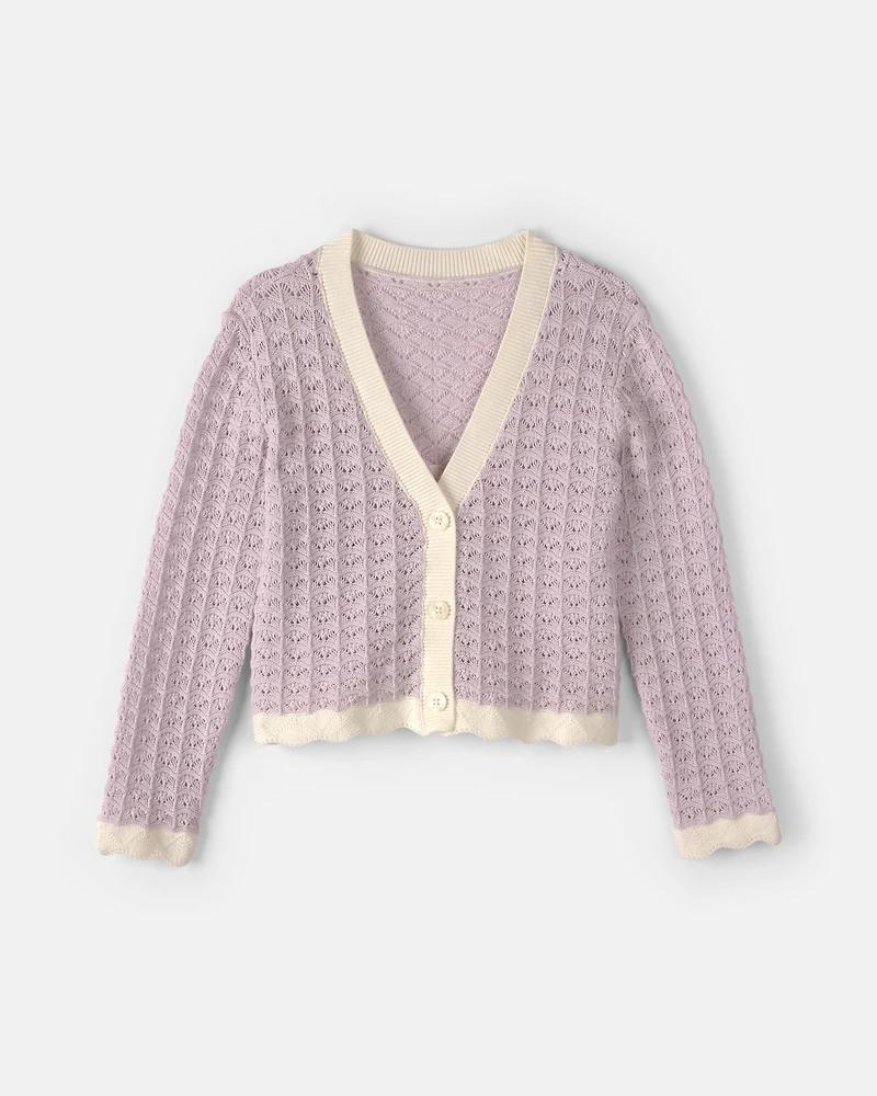 Girls Button-Down Knit Cardigan Sweater - Purple