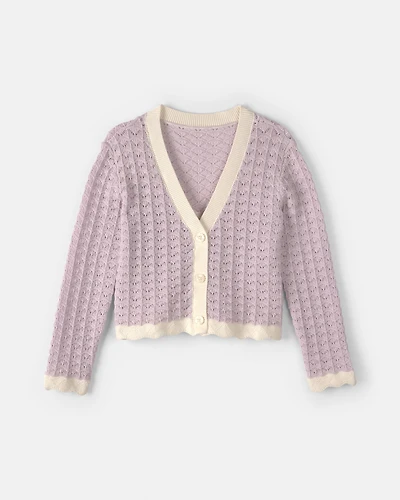 Girls Button-Down Knit Cardigan Sweater - Purple