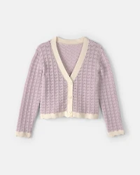 Girls Button-Down Knit Cardigan Sweater - Purple