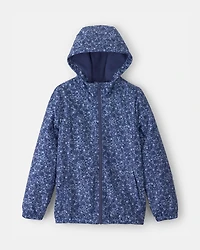 Girls Floral Midweight Jacket - Blue