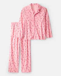 Adult Peppermint Print Long-Sleeve Loose Fit Coat-Style 2-Piece Pajamas - Pink