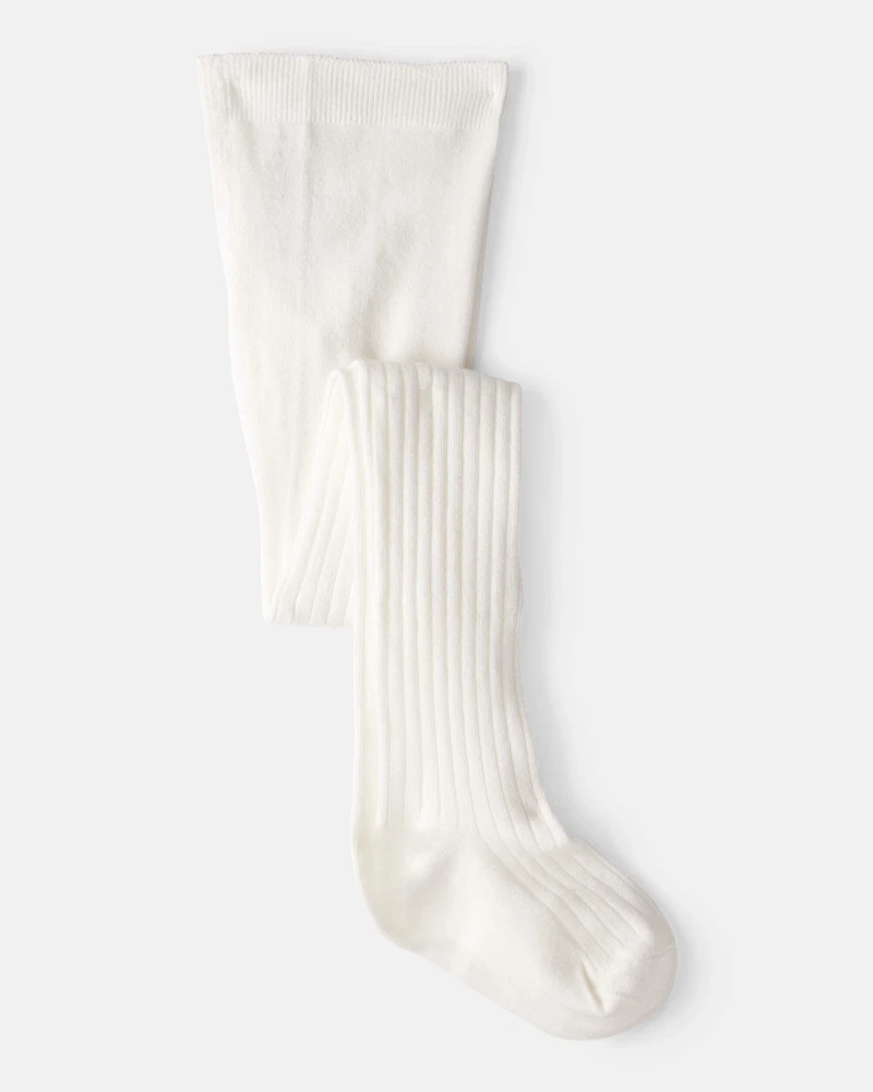 Girls Rib Tights - White