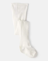 Girls Rib Tights - White