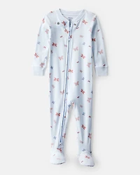 Baby Girl Butterfly 100% Cotton Snug Fit 2-Way Zip Footie 1-Piece Pajamas - Blue