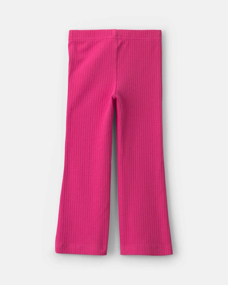 Toddler Girl Ribbed Pull-On Stretch Flare Leggings - Pink