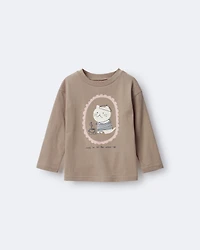 Toddler Girl Cocoa Cat Long-Sleeve Relaxed Graphic Tee - Tan