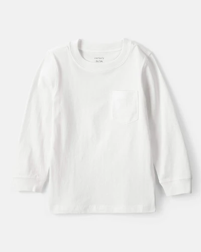 Toddler Boy Long-Sleeve Pocket Tee - White