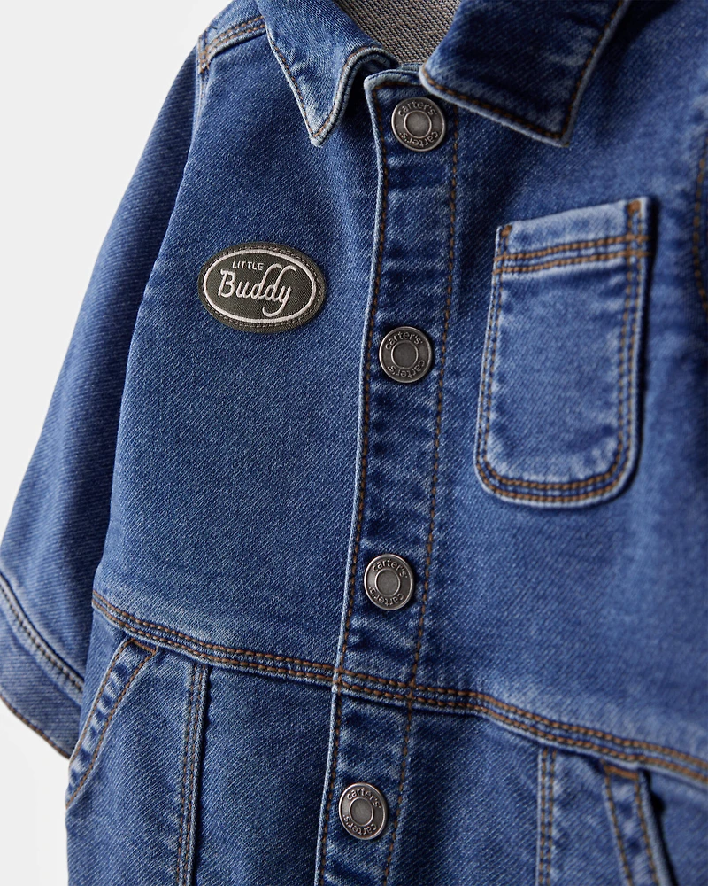 Baby Little Buddy Snap-Up Denim Jumpsuit - Blue