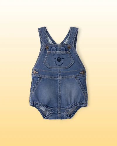 Baby Disney© Winnie the Pooh Embroidered Stretch Denim Bubble Romper - Medium Wash