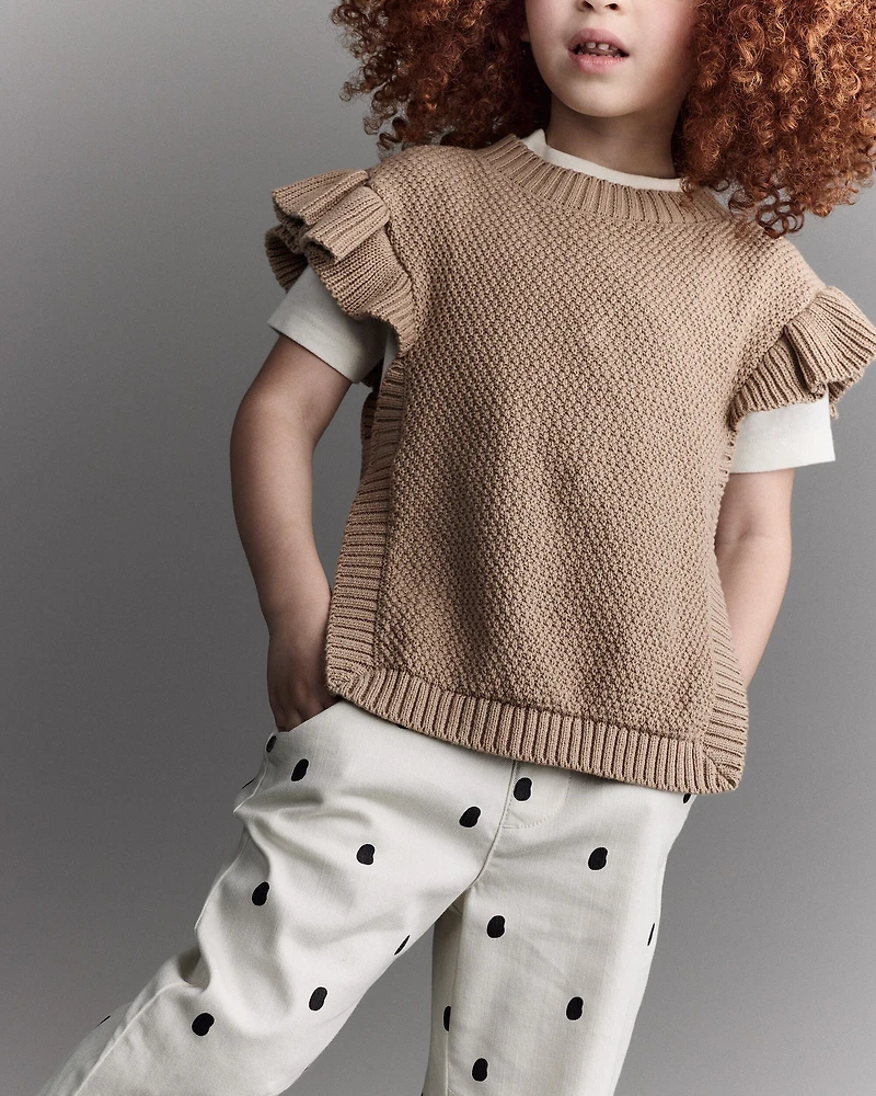 Toddler Girl Ruffle Sweater Vest - Tan