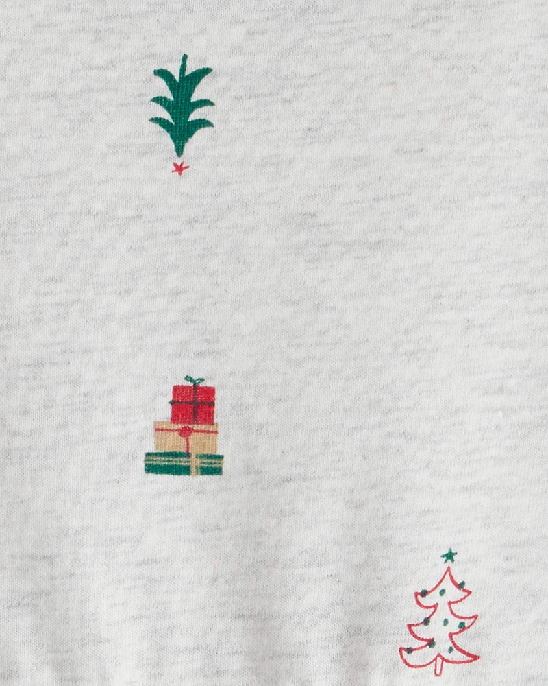 Baby Girl Christmas Tree Print Long-Sleeve Dress