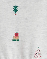 Baby Girl Christmas Tree Print Long-Sleeve Dress