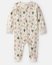 Baby Christmas Print PurelySoft Long-Sleeve Sleep & Play Pajamas - White