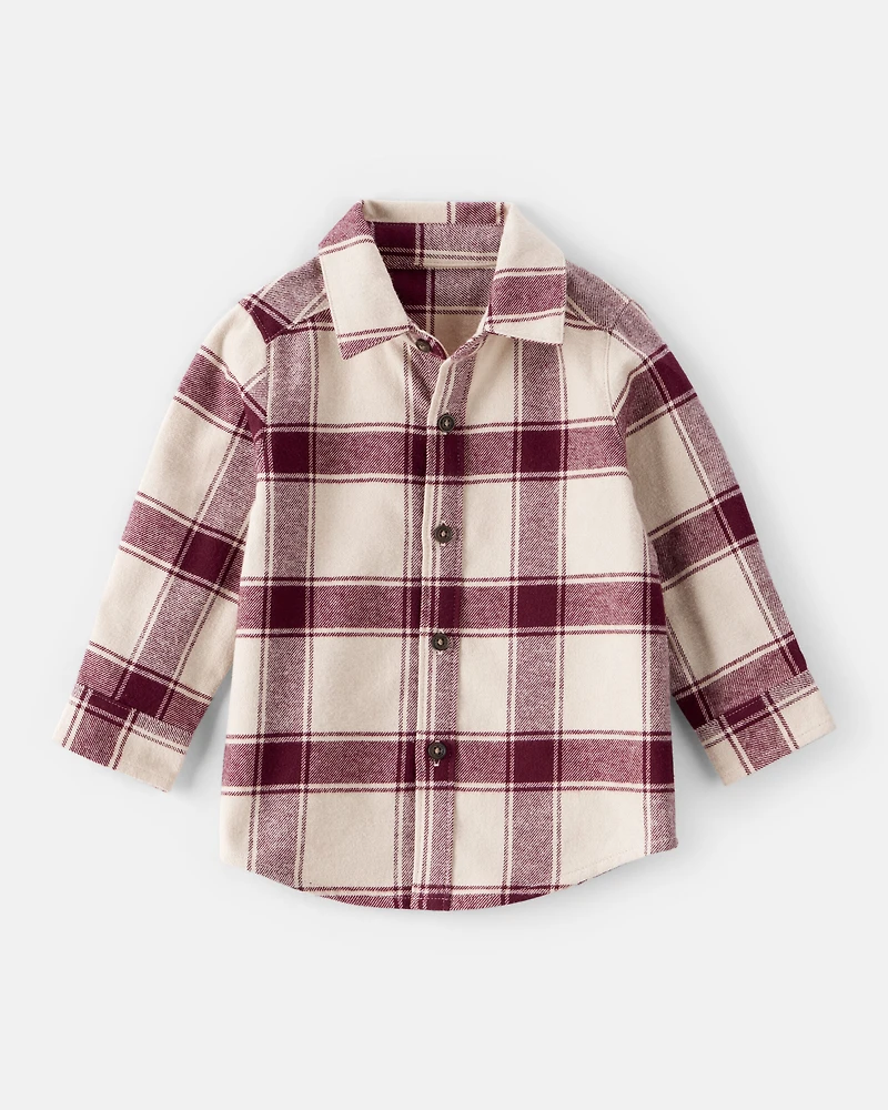 Baby Boy Plaid Button-Down Shirt - Maroon/Cream