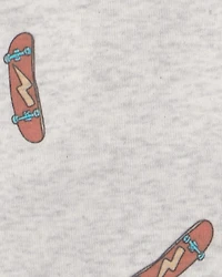 Boys Skateboard Cotton Short-Sleeve Snug Fit 4-Piece Pajama Set - Green/Brown