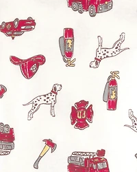 Toddler Boy Firetruck Striped 100% Cotton Snug Fit 4-Piece Pajama Set - Red/White