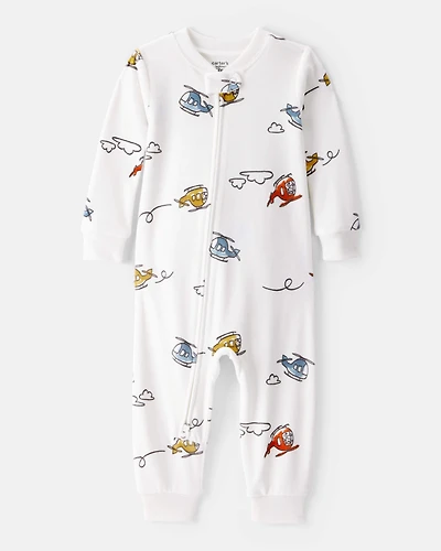 Toddler Boy Helicopter DreamPlush Snug Fit Long-Sleeve 1-Piece Pajamas - White