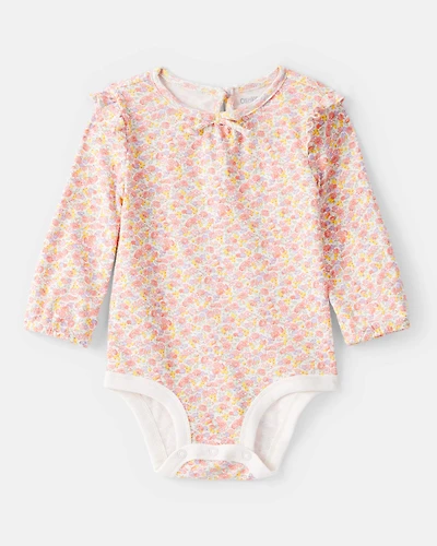 Baby Girl Floral Print Long-Sleeve Bodysuit - Pink