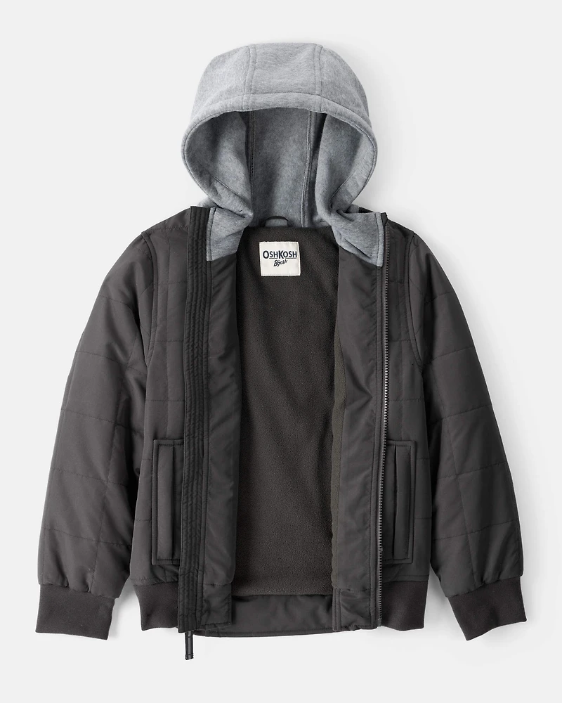 Boys Long-Sleeve Midweight Quilted Bomber Jacket - Black