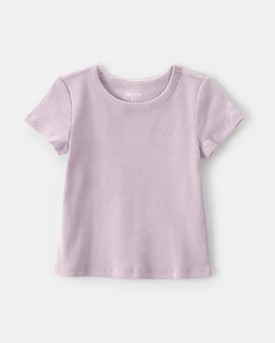 Toddler Girl Logo Embroidered Ribbed Tee - Purple