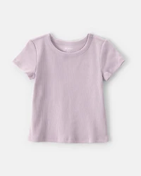 Toddler Girl Logo Embroidered Ribbed Tee - Purple