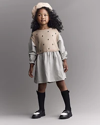 Toddler Girl Polka Dot Layered Sweater Long-Sleeve Dress - Brown/Cream