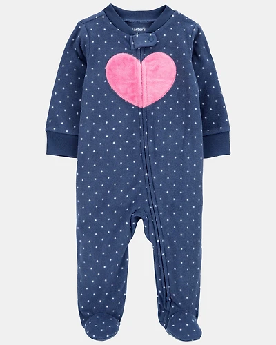 Baby Girl Heart Print Loose Fit Long-Sleeve Sleep & Play Pajamas - Navy