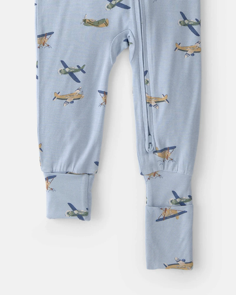 Baby Boy Plane PurelySoft 2-Way Zip 1-Piece Pajama - Blue