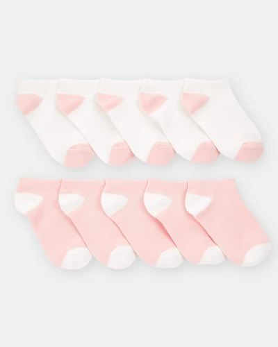 Girls 10-Pack No Show Socks - Pink/White