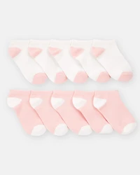 Girls 10-Pack No Show Socks - Pink/White