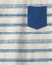 Boys Striped Pocket Tee - Blue/White