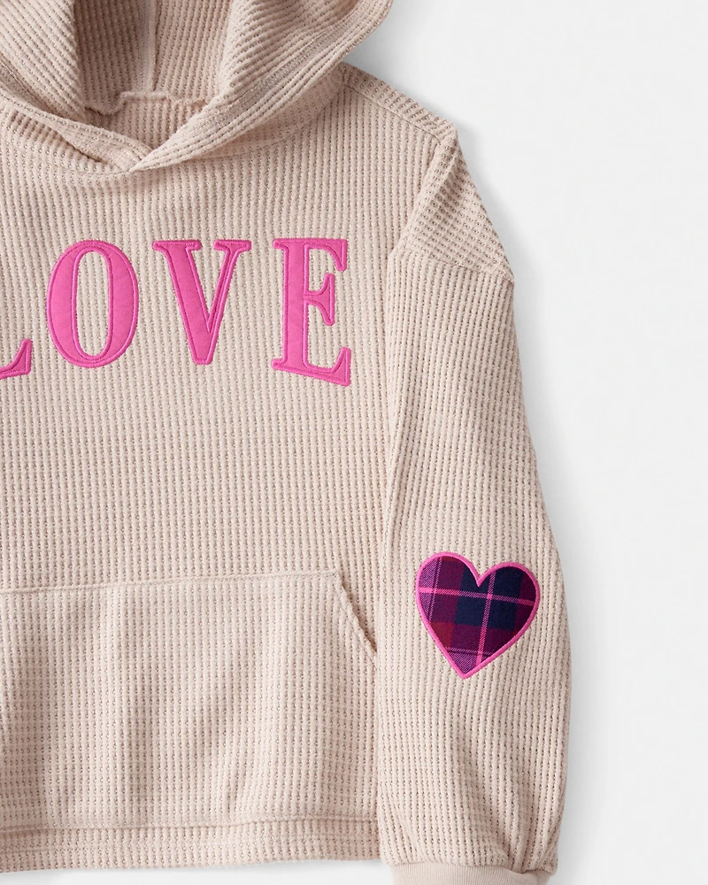 Girls 2-Piece 'Love' Thermal Hoodie & Jogger Set - Tan