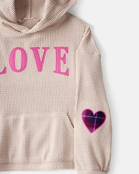 Girls 2-Piece 'Love' Thermal Hoodie & Jogger Set - Tan