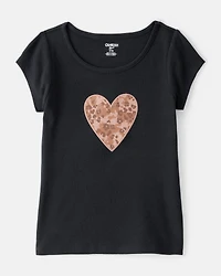 Girls Leopard Heart Short-Sleeve Graphic Tee - Black