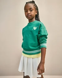 Girls Tennis Heart French Terry Pullover Sweatshirt - Green