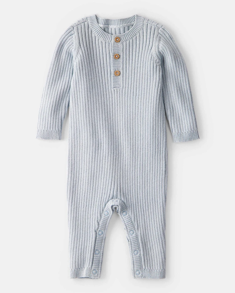 Baby Boy Ribbed Cotton Jumpsuit - Blue