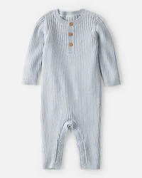 Baby Boy Ribbed Cotton Jumpsuit - Blue