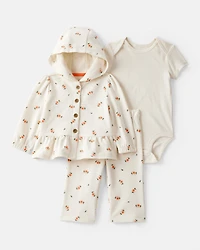 Baby Girl 3-Piece Floral French Terry Long-Sleeve Bodysuit & Pant Set - Ivory