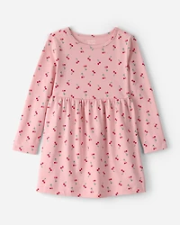 Toddler Girl Cherry Long-Sleeve Knit Dress - Pink