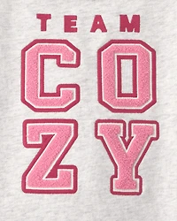 Toddler Girl 'Team Cozy' French Terry Pullover Sweatshirt - Grey/Pink/Purple