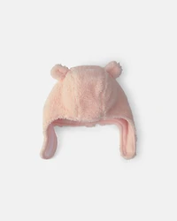Baby Girl Bear Teddy Fleece Hat & Mitten Set - Pink
